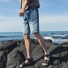 Шорты джинсы мужские модные летние мужские отверстие патч джинсовые Короткие Градиент Хлопковые джинсы короткие homme ete