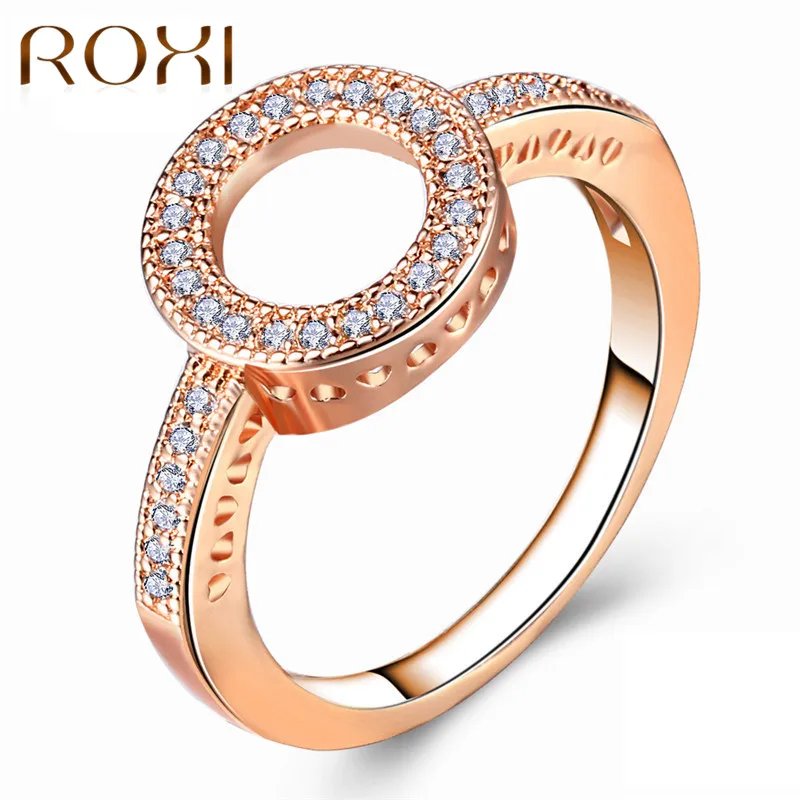 

ROXI Fashion Female Round Rings For Women Rose Gold /Silver Wedding Band Zircon Finger Ring Jewelry Party Trendy anillos mujer