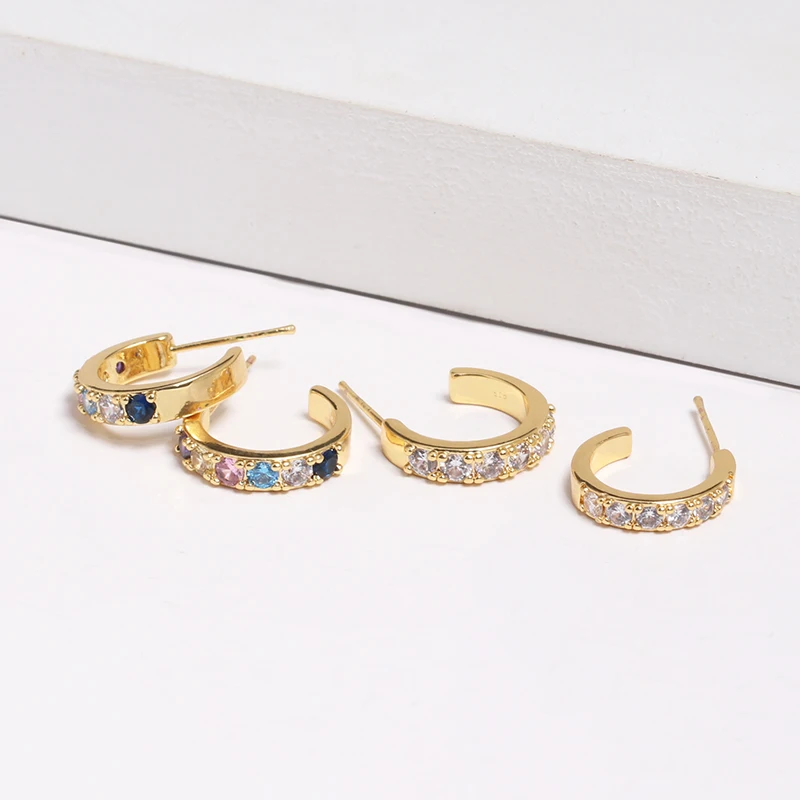 Серьги-гвоздики J shape micro pave gold cz Новое поступление 2019 высокое качество оптовая