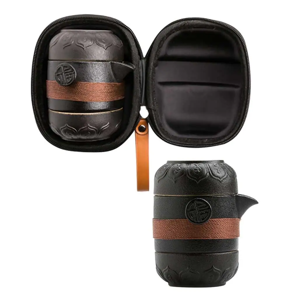

Lack Pottery One Pot Two Cups Portable Travel Home Office Kung Fu Tea Set Chinese Travel Ceramic Tea Sets