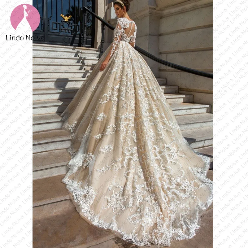 Женское свадебное платье с длинным рукавом Vestido De Noiva бальное глубоким v образным