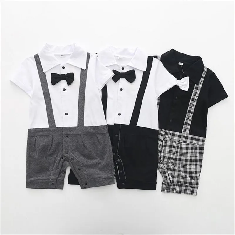 Newborn baby Cotton rompers Turn-down Collar Short sleeve gentleman Style boy clothes infant babies jumpsuits overalls0-18M |
