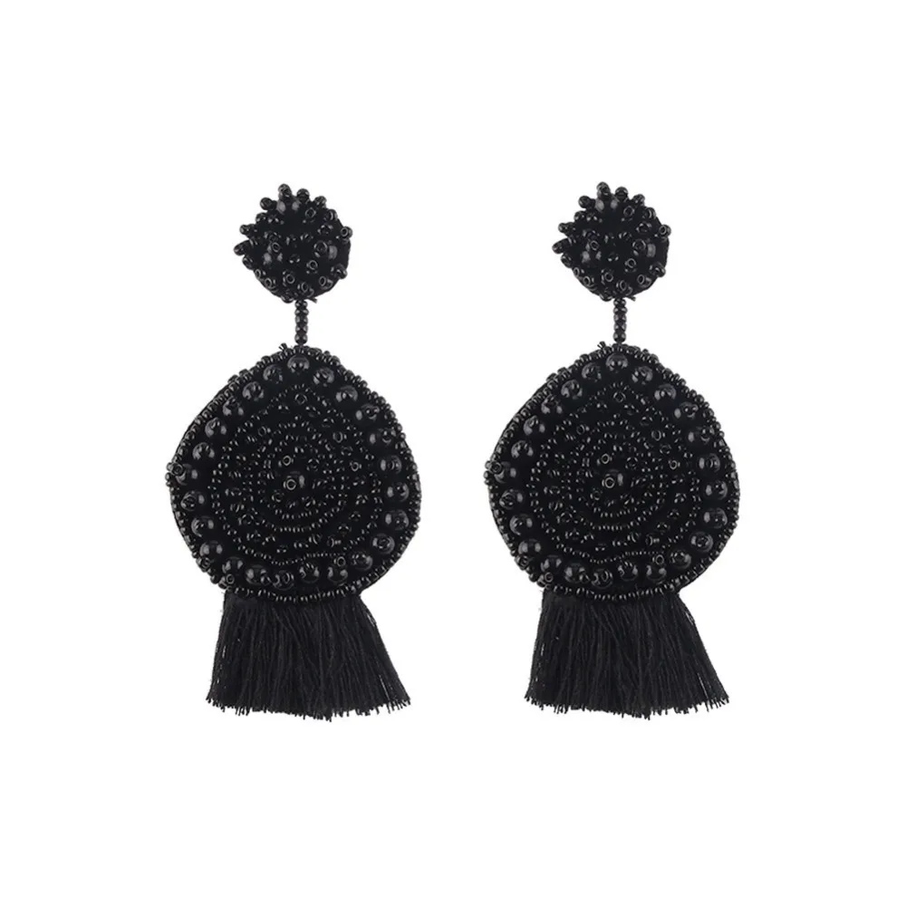 Серьги с бахромой в этническом стиле Girlgo Boho, большие кисточки,, ручная работа, большие бусины, массивные серьги, вечерние Висячие висячие серьги, подарок