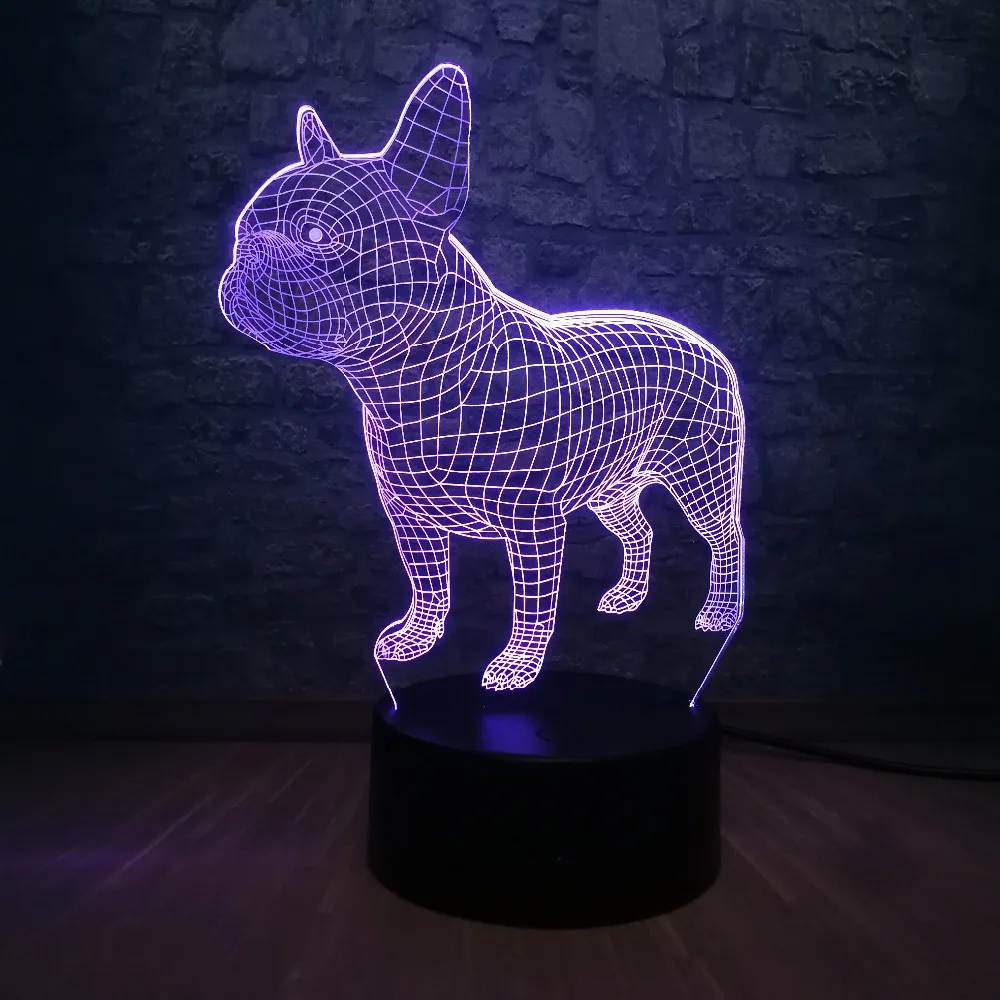 Милый Aminal 3D собачий щенок мопса светодиодный Ночной светильник с настроением 7