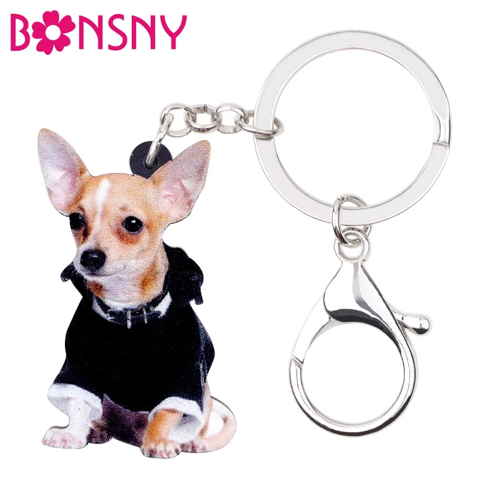 

Bonsny Acrylic Elegant Fashion Chihuahua Dog Key Chains Keychain Novelty Animal Jewelry For Women Girl Ladies Handbag Car Charms