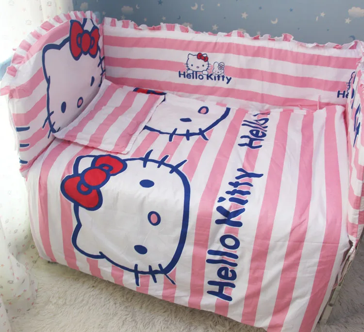 Discount! 6pcs Hello Kitty baby bedding set curtain crib bumper baby