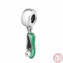 Белый жемчуг зеленый эмаль Тинкер Белл обуви бусины для женщин ювелирных изделий DIY Fit PANDORA талисманы Серебро 925 FL537