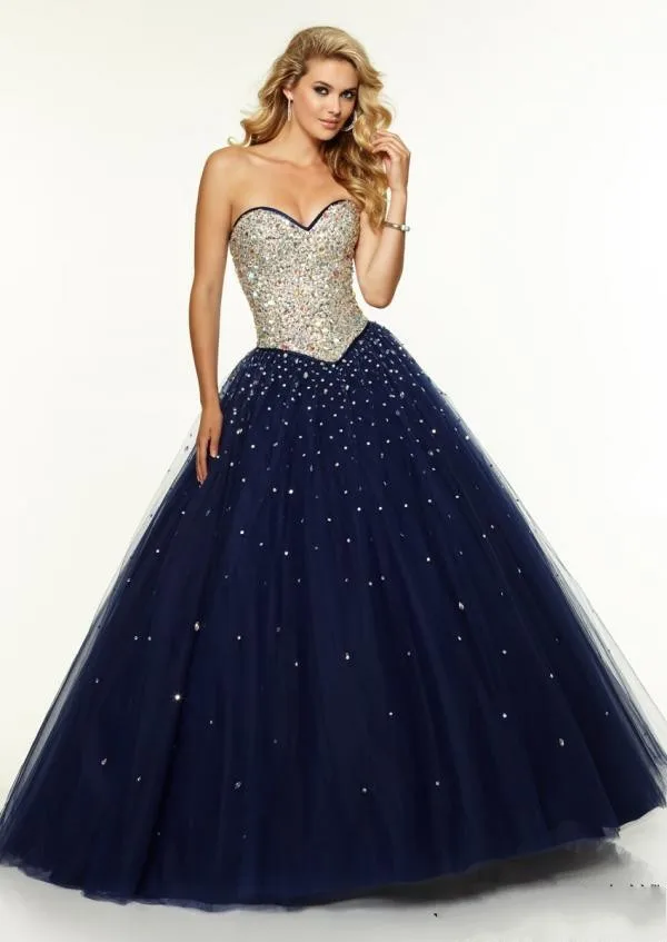 Темно-синий пышное платье тюль сладкий 16 платье бальное платье на заказ бисером кристалл блестками Vestido дебютантка Q1056