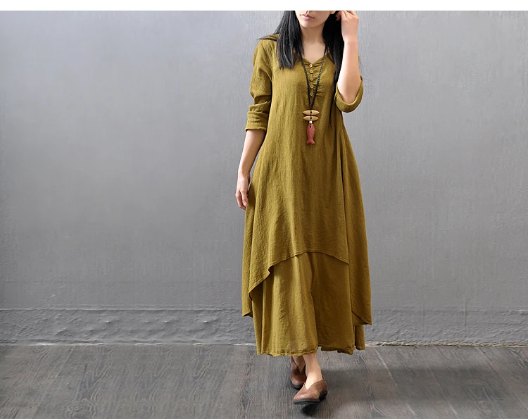 BONGOR LUSS 2017 New Fashion Women Dress Loose Long Sleeve Autumn Spring Dress Cotton Linen Solid Long Dress Vestidos Plus Size (26)
