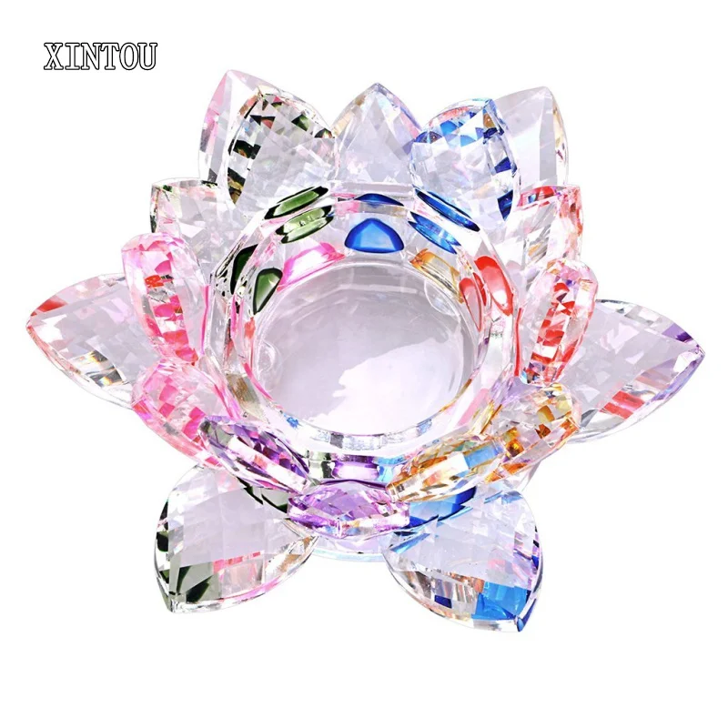 

XINTOU 12 cm K9 Crystal Glass Lotus Flower Candle Holder Feng Shui Stand Bowl Tealight Candlestick Wedding Lighthouse Decoration