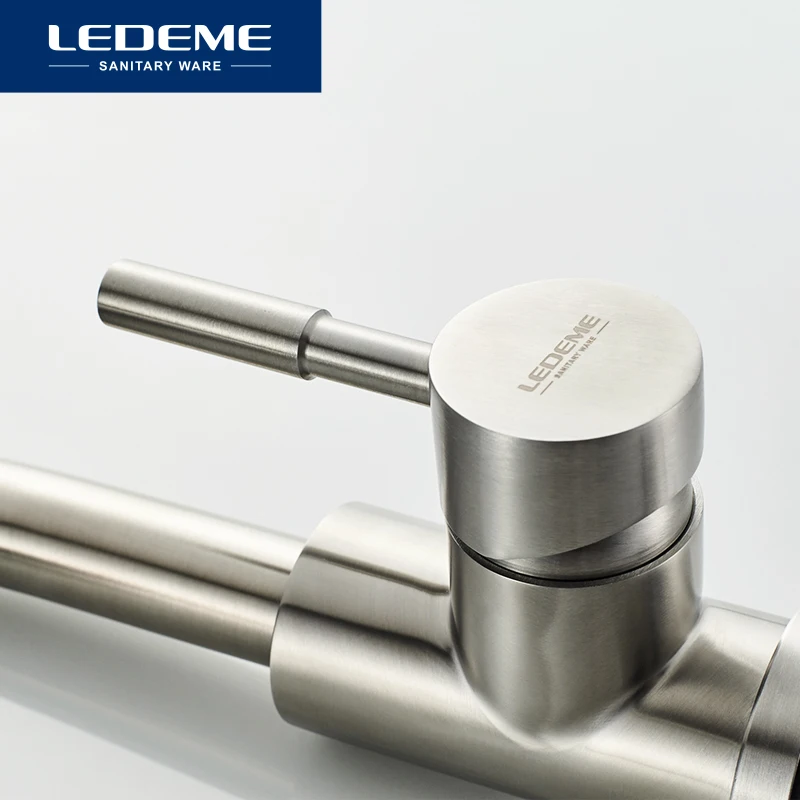 Kaufen LEDEME Waschbecken Wasserhahn Wasserhahn Bad Wasserhahn Edelstahl Finish Single Griff Wasser Waschbecken Mischbatterie Bad Armaturen L1098 4
