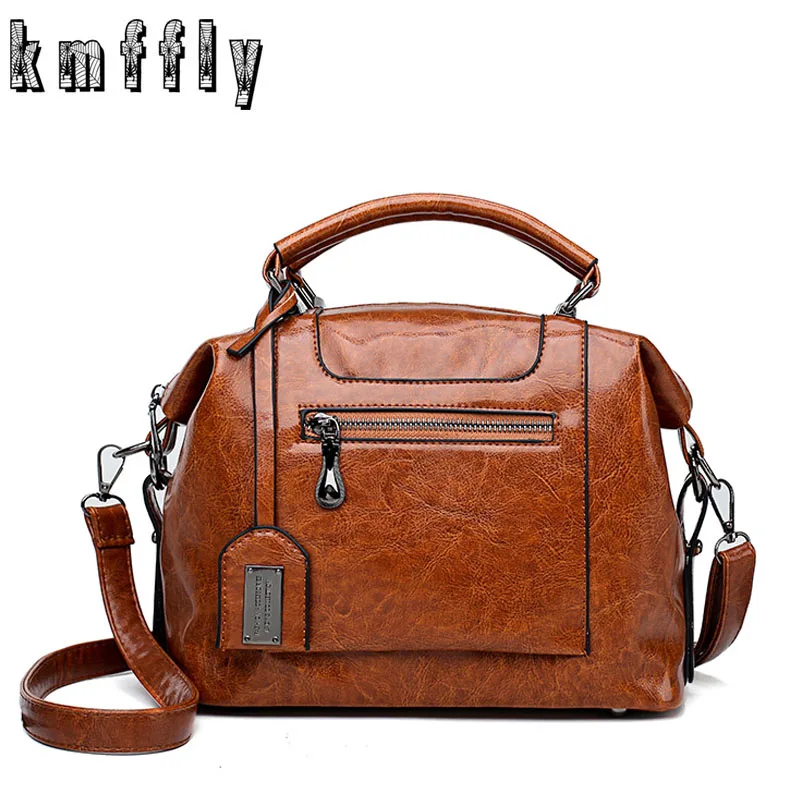 

Vintage Oil Skin Leather Big Casual Tote Women Bags High Quality Women's Handbags Shoulder Crossbody Bag Messenger Bags 2018 Sac