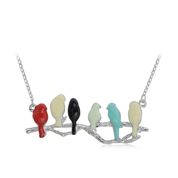

Colorful Six Birds Branches Pendant Necklaces Creative Simple Sweater Clavicle Chain Women Animal Pet Jewelry Wholesale