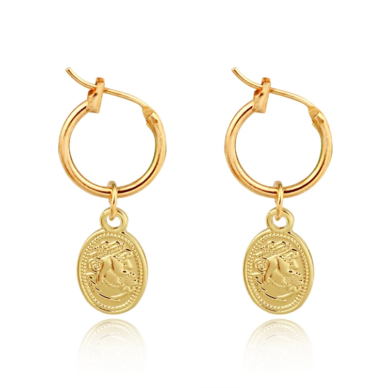1 пара золотого цвета королева узор овальные серьги-кольца с подвеской для женщин модные глянцевые круглые серьги в форме колец E102-7