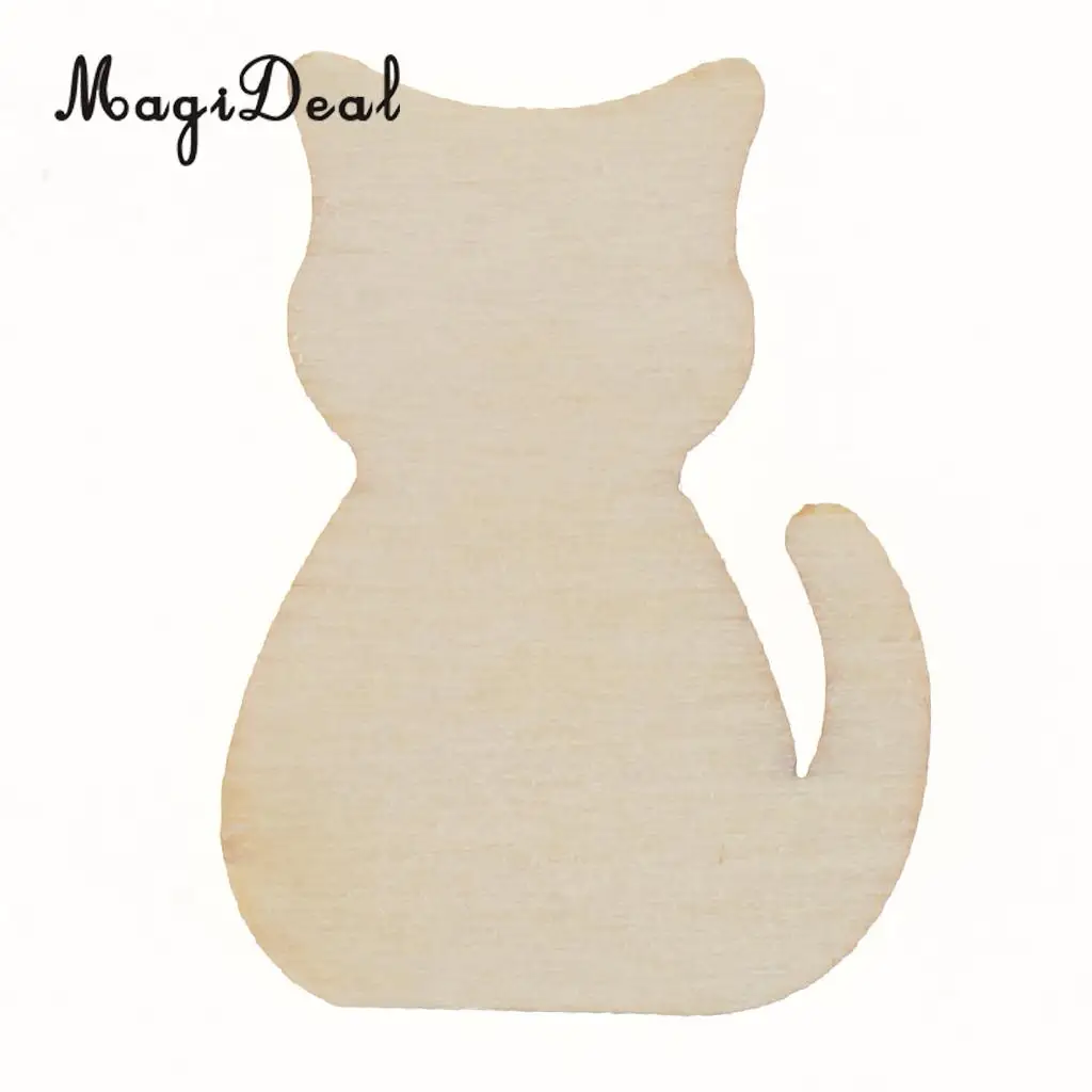 MagiDeal 50pcs Vintage Blank Cat Cutout Wooden Chips Scrapbooking Embellishment Home Decor Toy DIY Craft