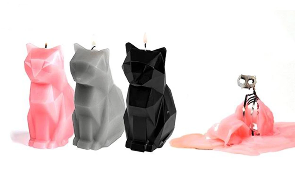 Прямая, черная свеча-кошка, питомец, Свеча ручной работы, свеча с скелетом, рождественское, Новогоднее украшение, подарок