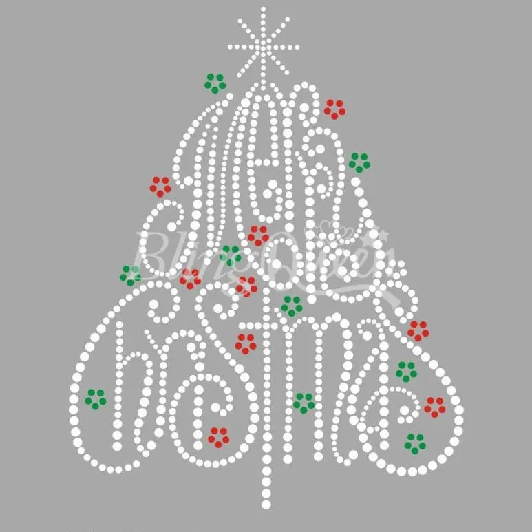 BlingQueen 25PCS/LOT Rhinestone Transfers Merry Christmas Tree Design