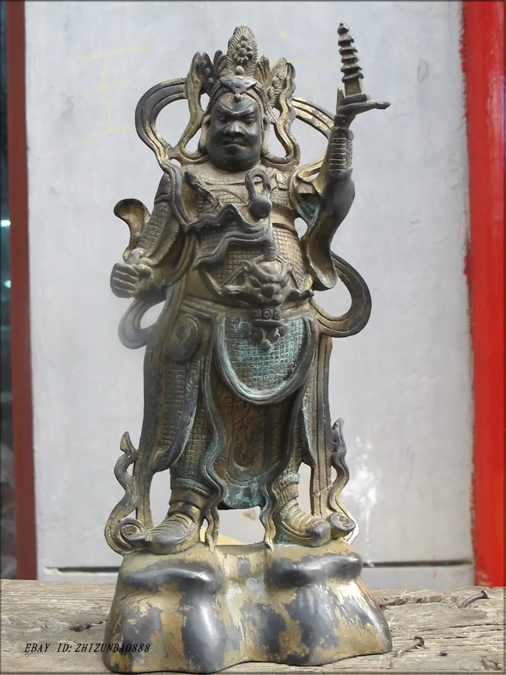 

12"Tibetan Buddhism Bronze Vaisravana major Kings of Buddhism Tuota king Statue