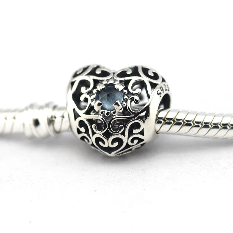 

Fits for Pandora Charms Bracelets September Signature Heart Beads with Sapphire 100% 925 Sterling Silver Jewelry Free Shipping