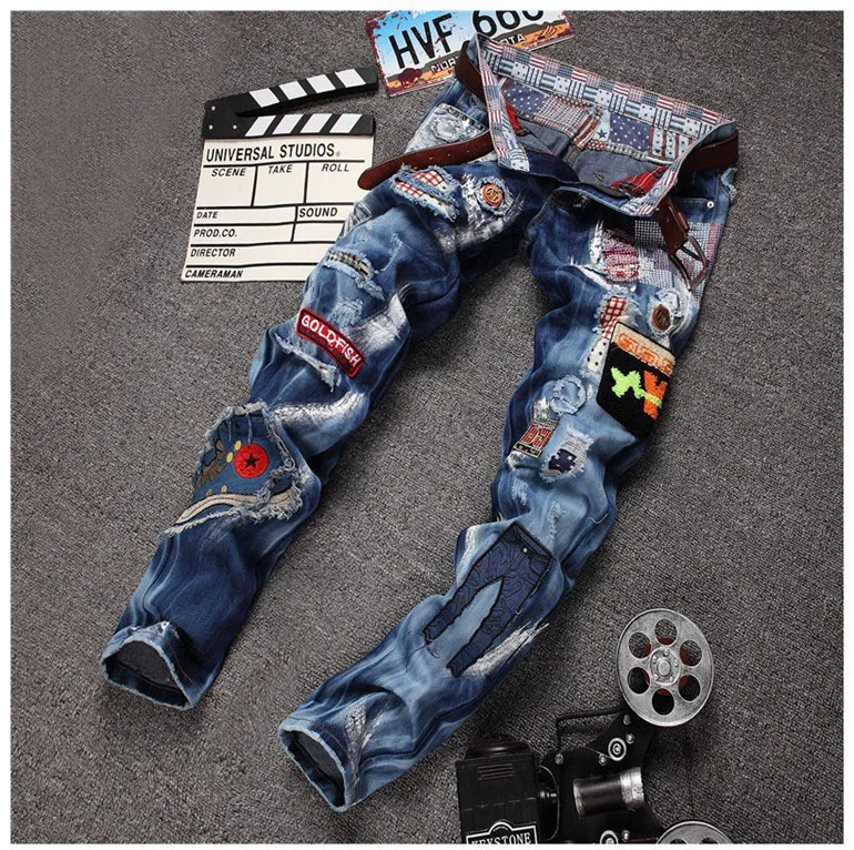 Estilo Americano Europeo Moda De Los Hombres Pantalones Vaqueros