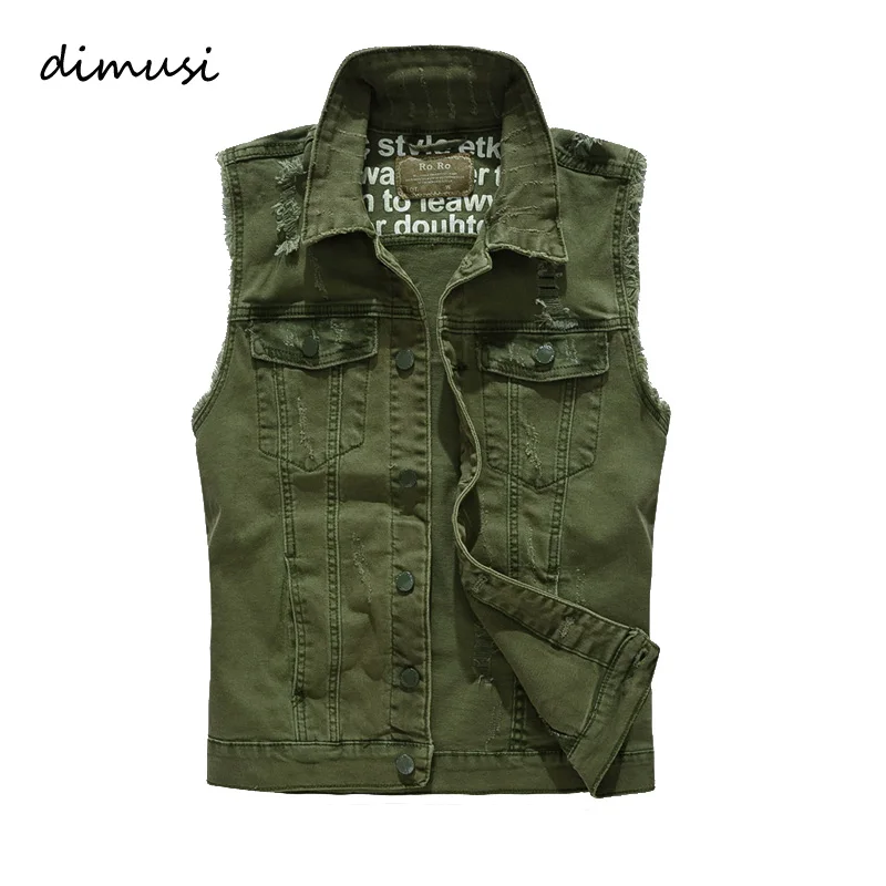 

DIMUSI Camouflage Men Denim Vest Vintage Sleeveless washed jeans waistcoat Man Military Slim Fit Vest Cowboy ripped Jacket,YA627
