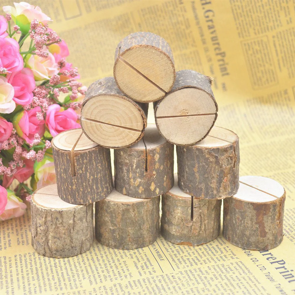 

10PC/bag Card Holders Wooden Log Design Business Wedding Party Name Place Card Hold For Wedding Offices Anniversary Parties