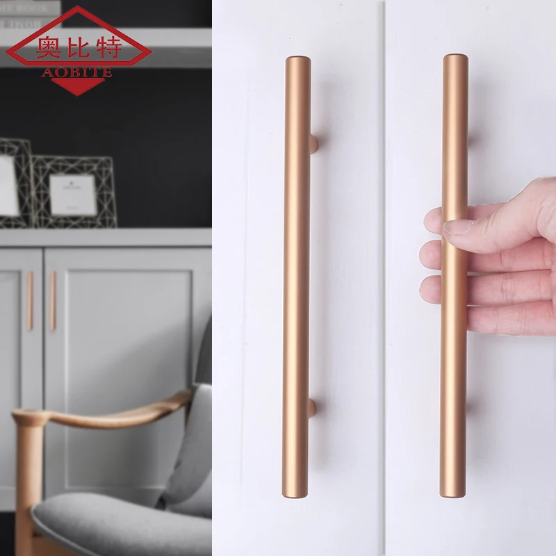 

AOBT Kitchen Door Handles Knobs Cabinet T Bar Straight Brushed Gold Pull Diameter Stainless Steel Handles Furniture Hardware 221