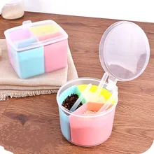 4 Cell Spice Box with Spoon Colorful Spice Jar Salt Condiment Cruet Multifunctional Plastic Seasoning Storage Boxes Kitchen Tool