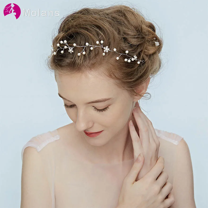 

MOLANS European Artificial Pearl Hairbands for Bridal Hair Accessories Simple Fashion Floral Silver Wire Headbands for Wedding