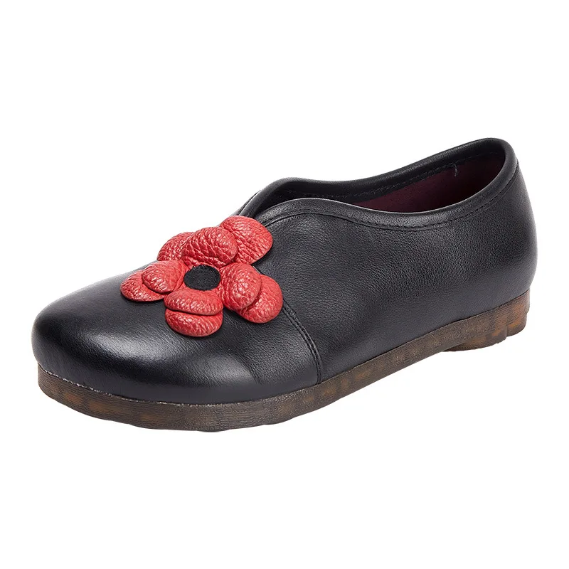 

2018 new seasons leather ladies casual single shoes flowers soft bottom lazy shoes slip-on women sneakers zapatos muiheres