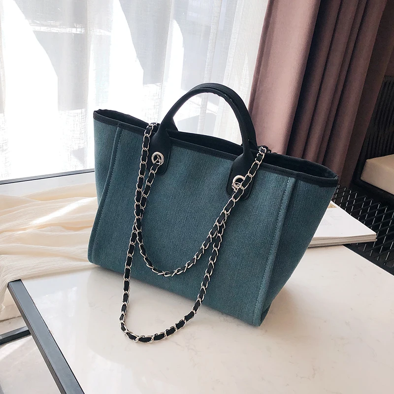 Kopen Kettingen Vrouwen Tas Katoen Stof Handtas Vrouwen Schoudertas Tote Shell Sac A Main Femme Luxe Designer Dames Zachte Grote tote Bag