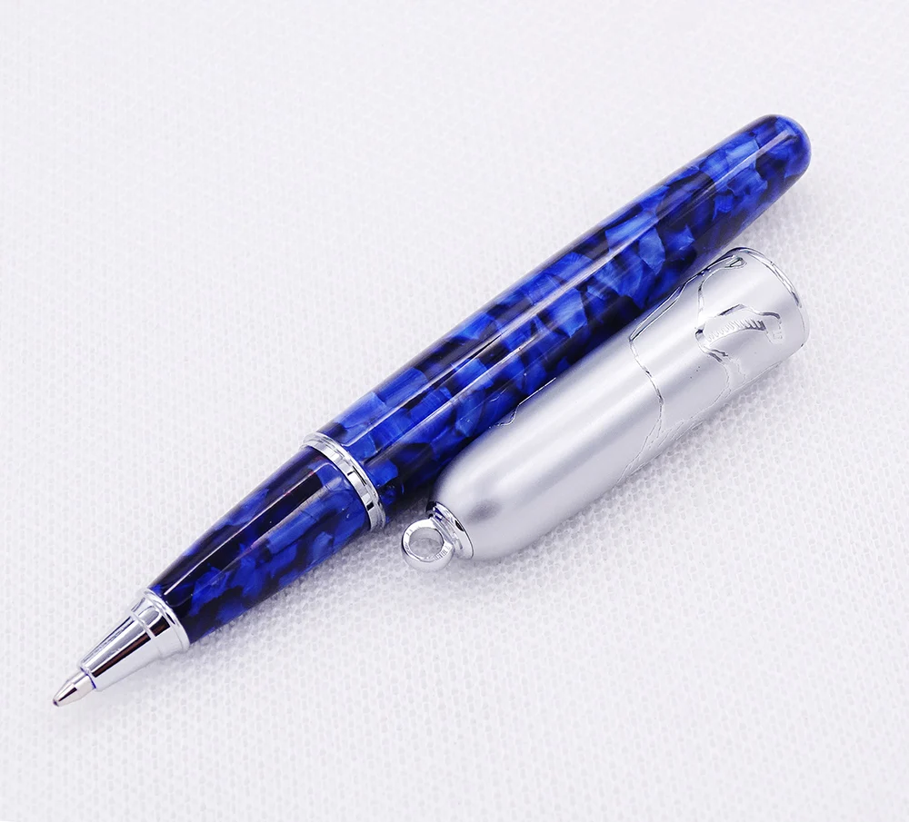 Fuliwen целлюлоидная Ручка-роллер красивый синий лепесток узор с уникальная цепочка, качественная письменная ручка для офисного бизнеса