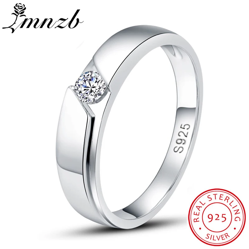 

LMNZB Original 925 Solid Silver Rings for Men and Women 0.5 Carat CZ Zircon Solitaire Rings Couple Jewelry Gift of Love LRD09