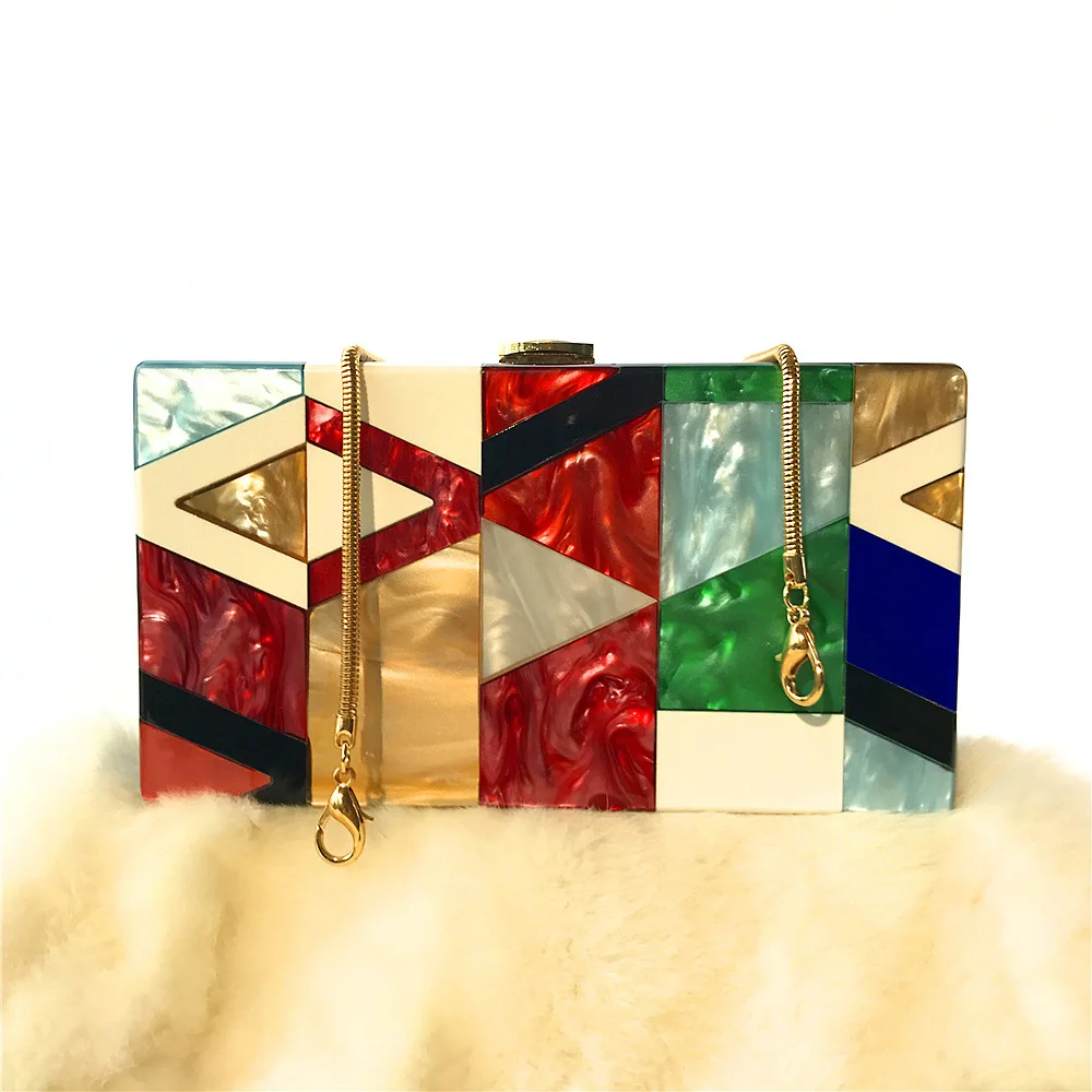 

Elegant Ladies Plaid Acrylic Evening Clutch Bag with Chain Shoulder Tote Bag Women's Handbags Purse Wallet for Wedding