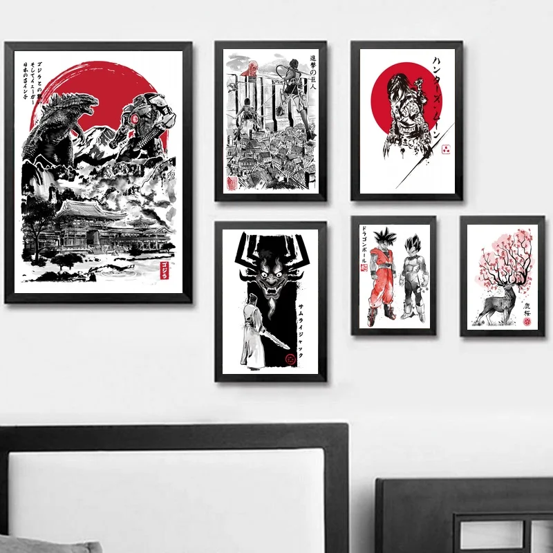 Japanese Japan Art Abstract Watercolor Wall Paint Decor Canvas Prints Poster Oil Paintings No Frame | Дом и сад