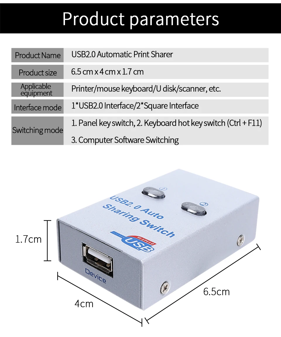 USB 2,0 сплиттер Автоматический Обмен переключатель для 2 ПК Компьютерные принтеры 2 порта кабель-концентратор 2 хоста поделиться одним принтером USB sharer