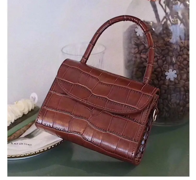 WOONAM модная дизайнерская сумка Топ скрыть из натуральной телячьей кожи в аллигатора узор маленький Топ ручка сумка на плечо WB975 - Цвет: Brown