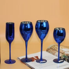Европейский Креативный синий цвет металлическое покрытие стеклянная чашка хрустальный стеклянный бокал для вина чашка для шампанского домашний Свадебный декор посуда для напитков