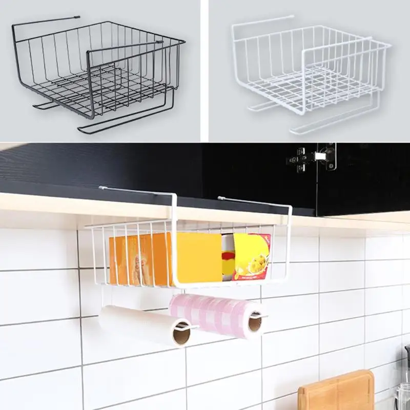 Iron Cupboard Hanging Basket Closet Shelf Hook Cabinet Storage Rack Holder Bathroom Kitchen Organizer Racks Accessories