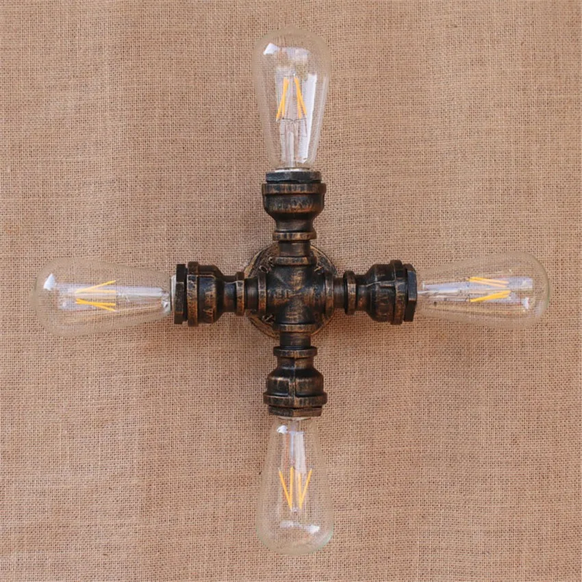 Промышленный винтажный стальной в ретро стиле Труба 4 головки металлическая водопроводная труба бра Настенный светильник лампа 4 света