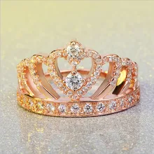 New Luxury Female Crown Ring Rose Gold Color Engagement Wedding Heart Ring For Women Jewelry Ring
