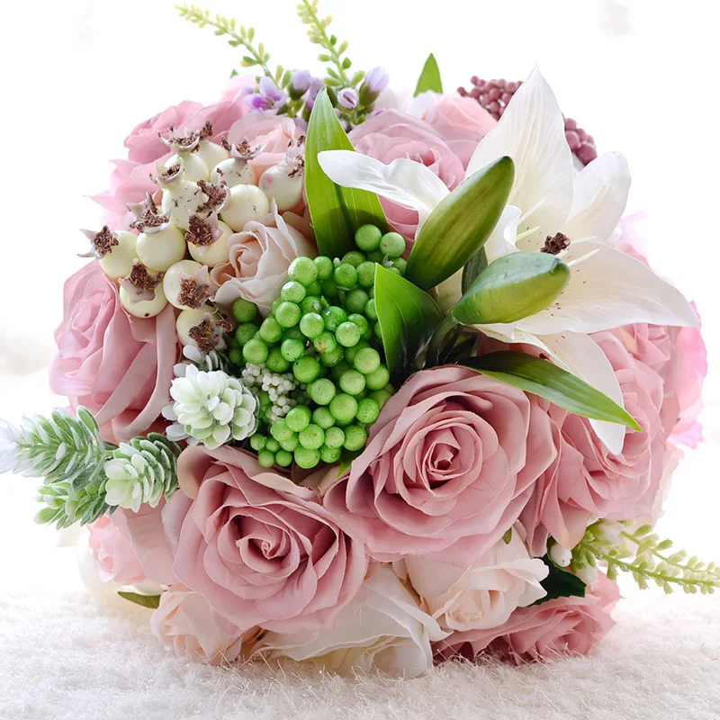 

Pink Rose With White Lily Wedding Flowers Bridal Bouquets Bridesmaid Bouquet Bride Flower Bouquet Bridesmaid Pink Flower Bouquet