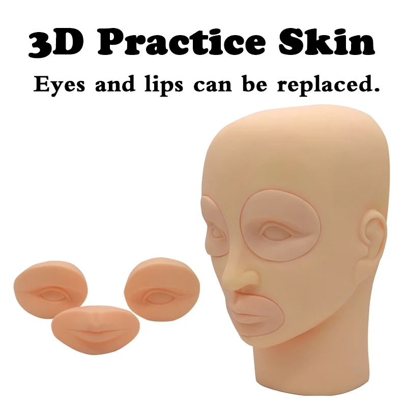 

Besta Tattoo Makeup Practice Skin Permanent Makeup 3D Tattoo Practice Skin Mannequin Head with 2pcs Eyes + 1pc Lip Tattoo Supply