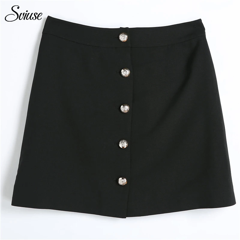 Buy Women Summer Black Office Skirt A Line Button High