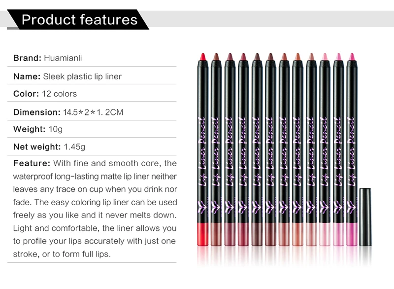 Бренд HUAMIANLI 12 цветов матовый набор для губ Коричневый Красный Водонепроницаемый Карандаш для губ ручка для макияжа длительная полная косметика для губ