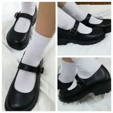 Japanese School Students Uniform Shoes Uwabaki JK Round Toe Buckle Trap Women Girls Lolita Cosplay Med Heels G10
