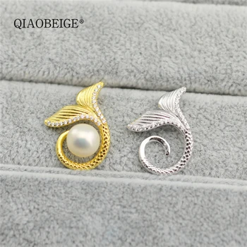 

QIAOBEIGE DIY Pearl Pendant Holder Mermaid's Tail Design Pearl Pendant Jewelry Findings&Component Beautiful Accessory 925 silver