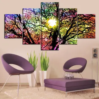 

Art Work for Home Walls Tree Branches Nature Abstract Paintings Wallpaper Landscape Pictures 5 Panel Canvas Drop Shipping