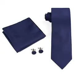 Одноцветное Цвет галстук набор для мужские Бизнес Галстуки платок запонки Bowknots Gravatas Тонкий черные галстуки для свадьбы