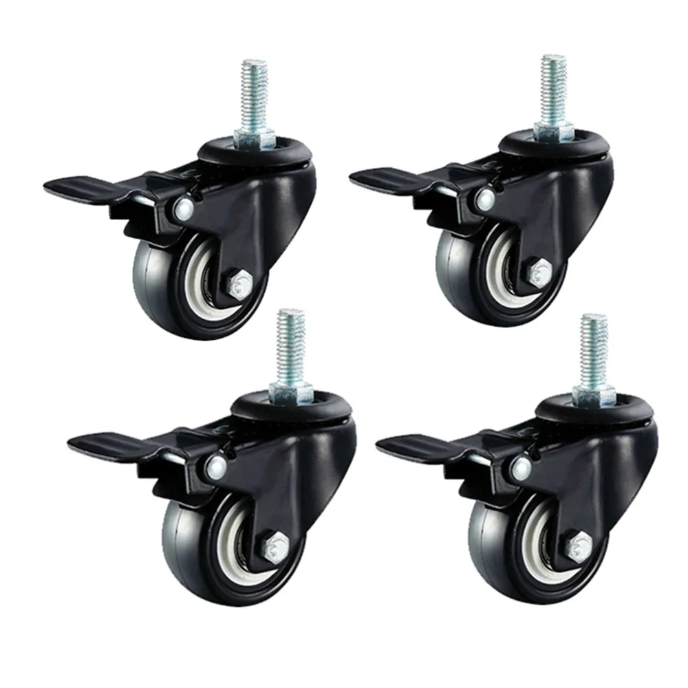 

1.5''/2'' Swivel Casters Wheel 4pcs M10 PU Rubber Swivel Casters with 360 Degree Each Wheel Capacity 50kg/110Lbs With Brake